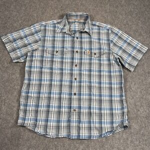 Carhartt Blue Bolt Plaid Force Relaxed Fit Short Sleeve Work Shirt Men's Size XL